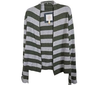 American Eagle Women's Gray and Green Striped Cardigan Sweater Open Front M